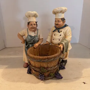 Two Bakers With Barrel Figurine 11� Tall