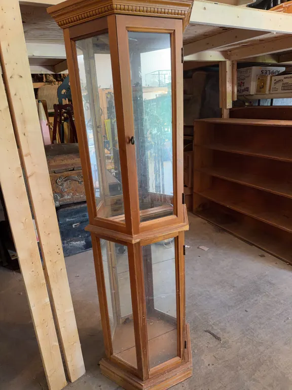 Wood And Glass Light Up Curio Cabinet 71� x 9� x 21�(Glass Shelving Not Included)