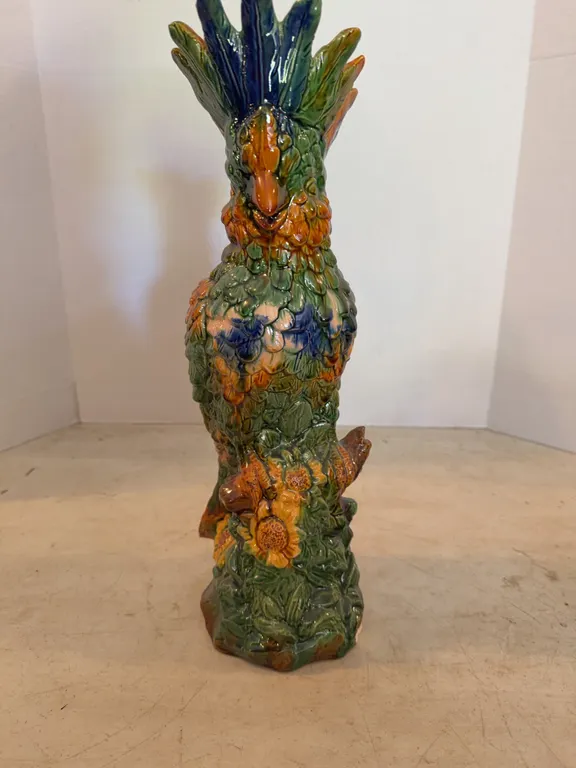 Painted Colorful Ceramic Parrot 16� Tall