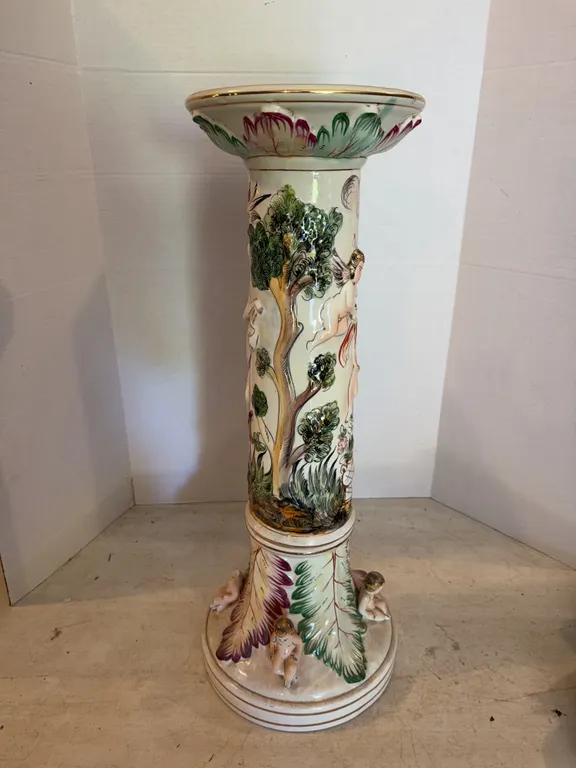 Painted Ceramic Pedestal 28� Tall