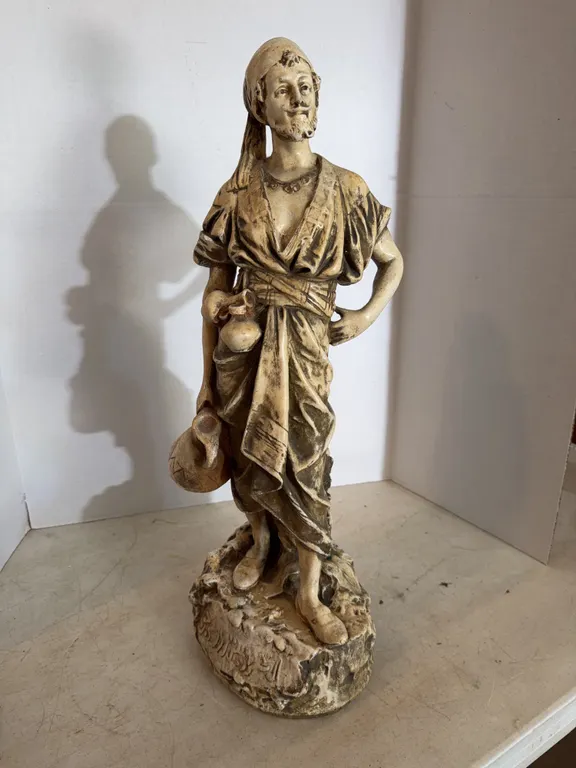 Man Holding Pots White Statue 25� Tall