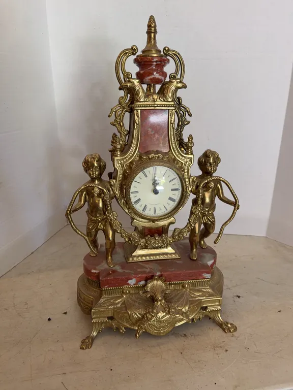 Metal Gold With Marble Accent Clock 21�