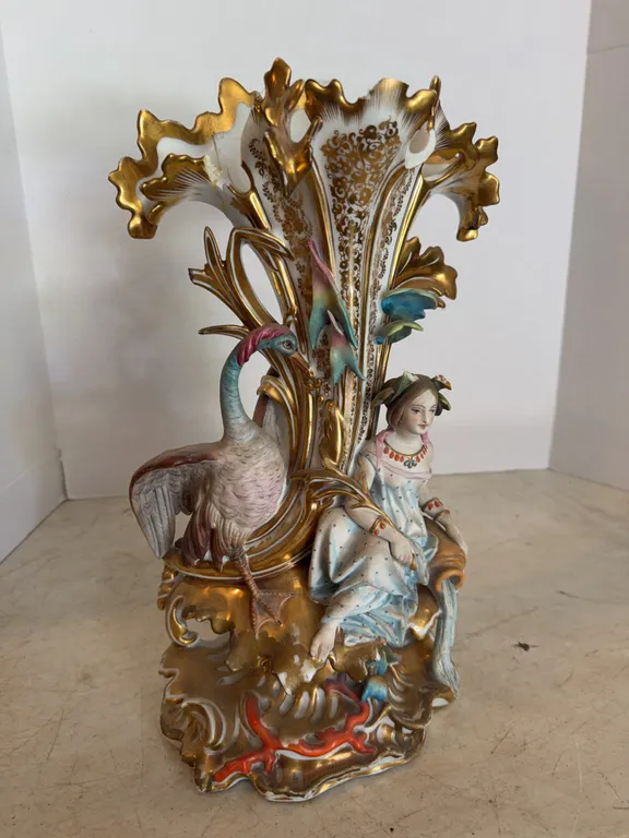Ceramic Lady And Goose Vase 17�