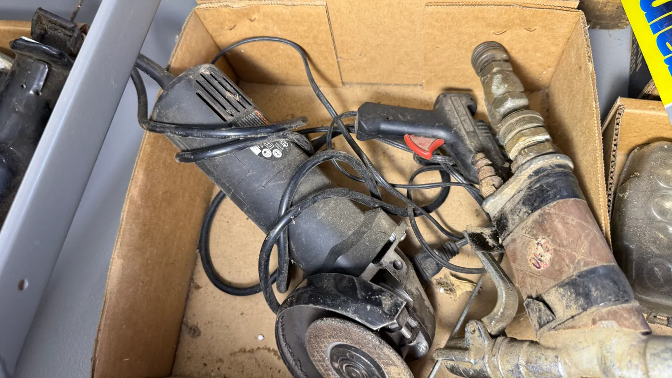 Angle grinder, air sprayer, and hot glue gun