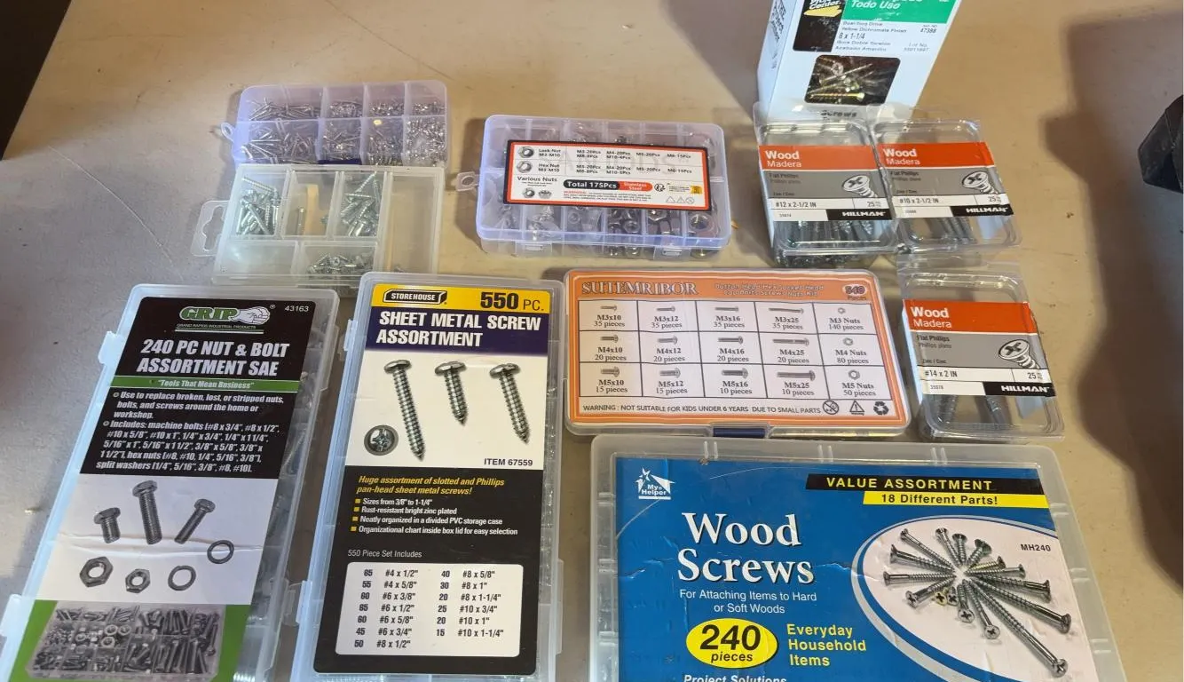 Large Assortment Of Hardware Including Sheet Metal Screws, Nut & Bolt Assortment, Cap Bolt Screen Nut Kit & More