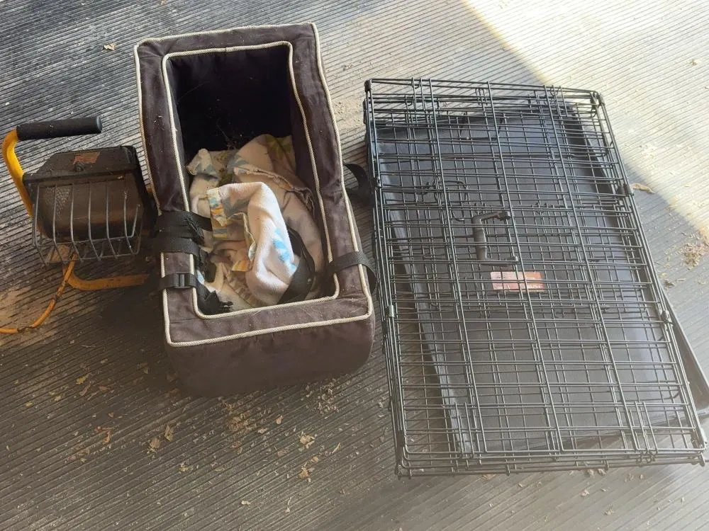 Portable Work Light, I Crate Dog Cage & Dog Bed
