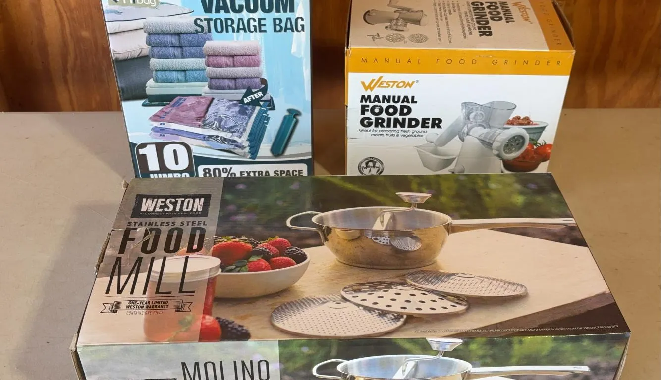 Hi-Bag Vacuum Storage Bag & Weston Food Grinder & Stainless Steel Food Mill
