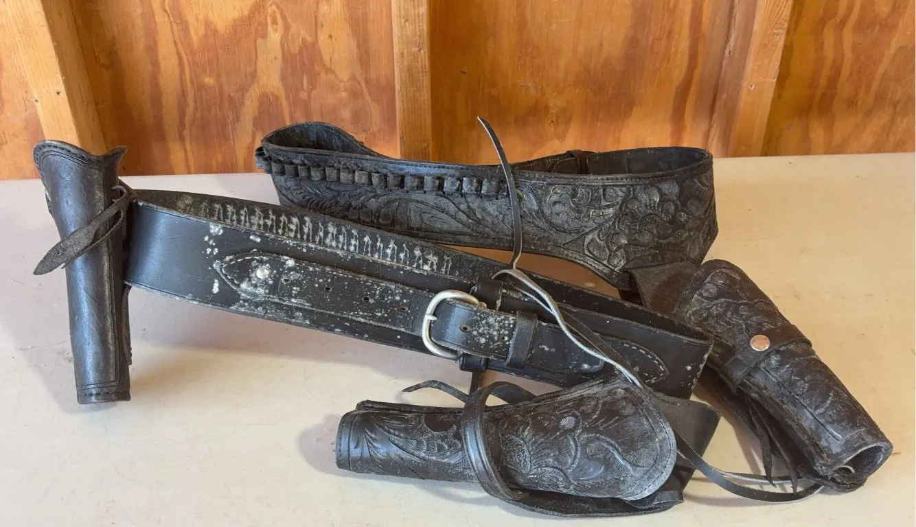 (2) Black Leather Western Cowboy Gun Belts w/ Holsters