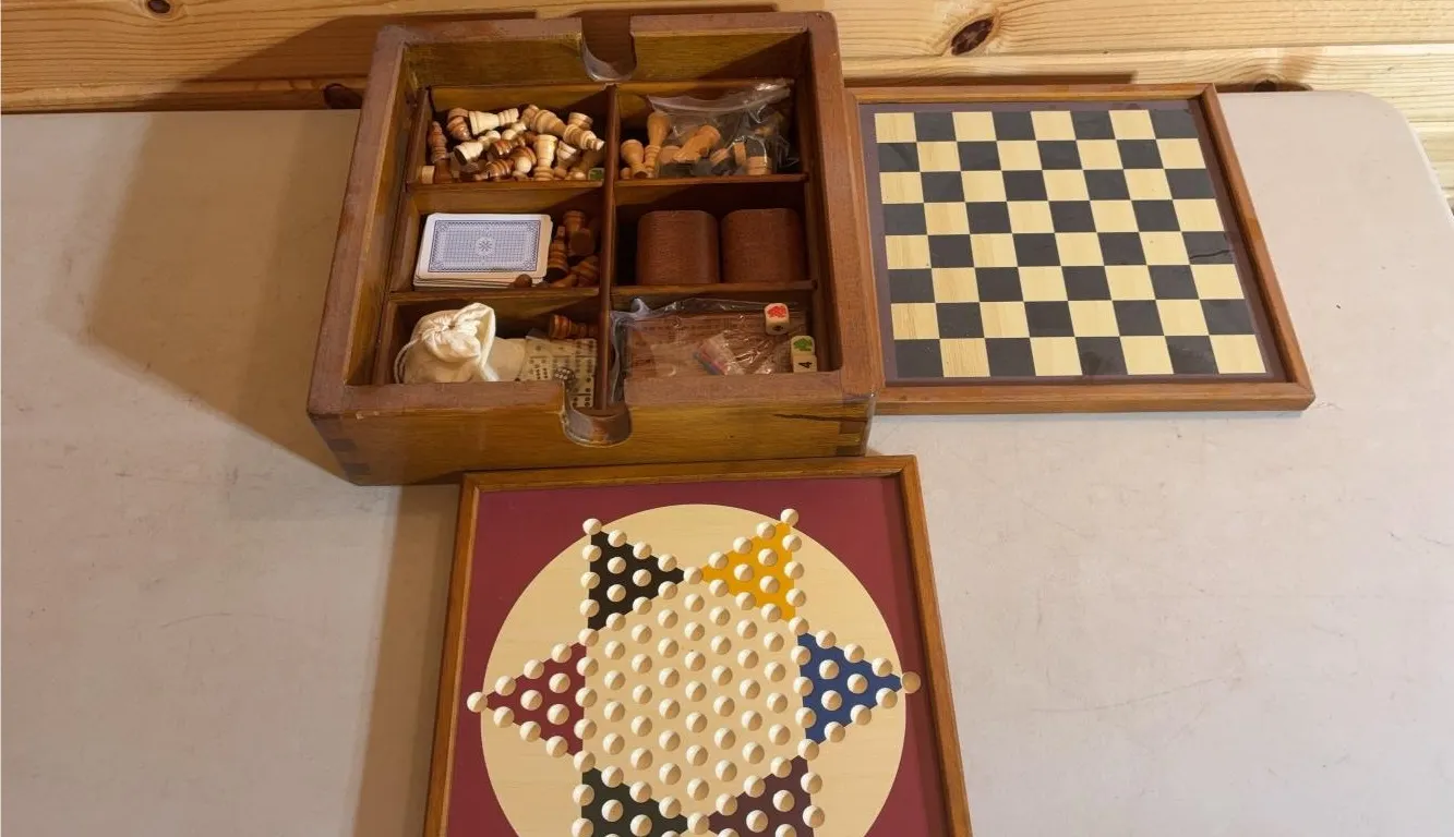Vintage Wooden Chess/Checkers Set In Box