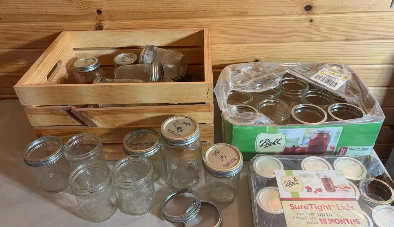 Large Assortment Of Ball Canning Jars & Wood Crate