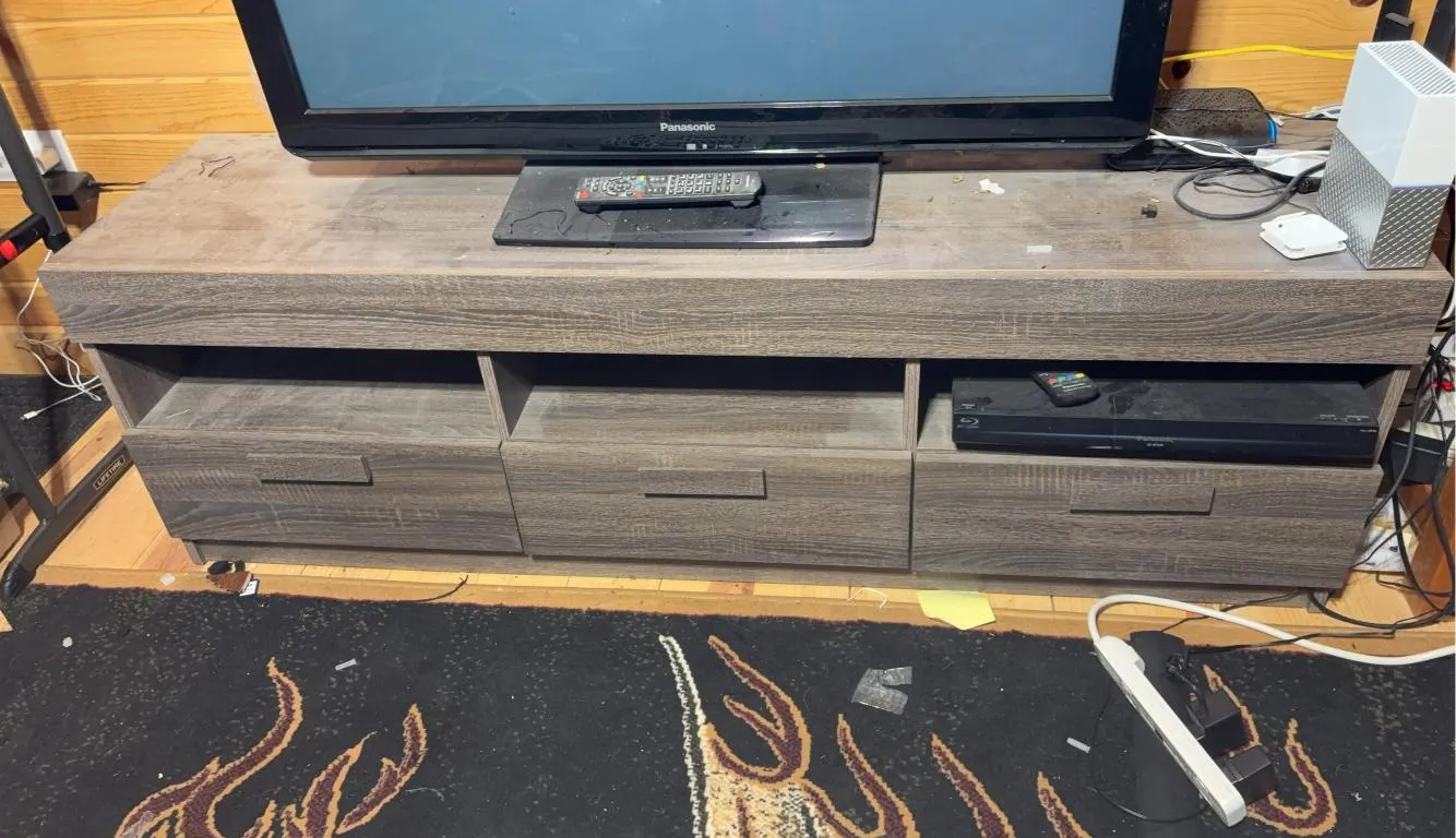 Wooden TV Stand w/ Shelves & Cubbies -60x18x19 -Contents Not Included