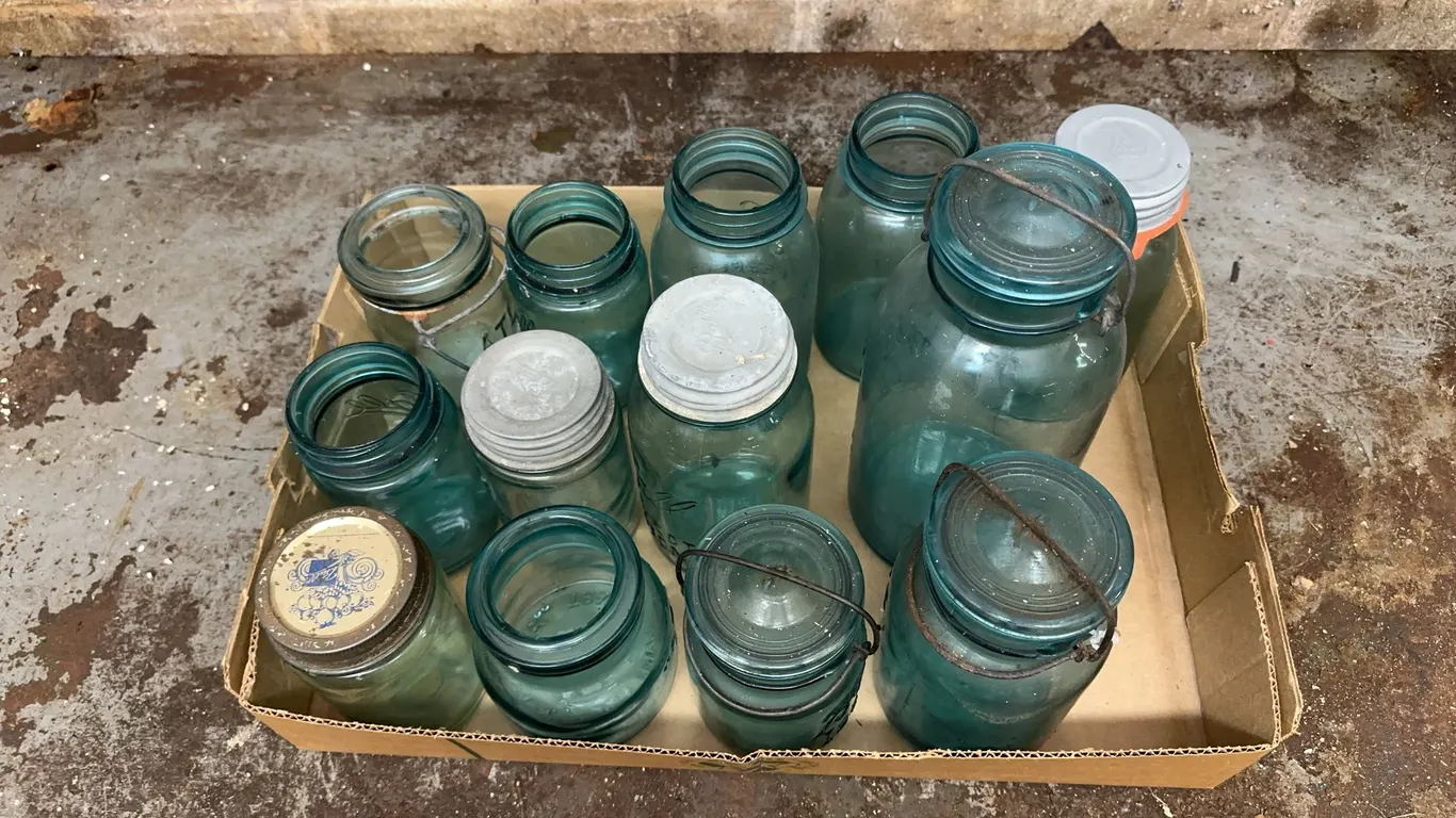 Blue 1/2 gal, quart & pint jars