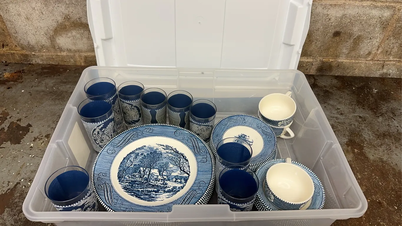 Currier & Ives plates, cups & saucers