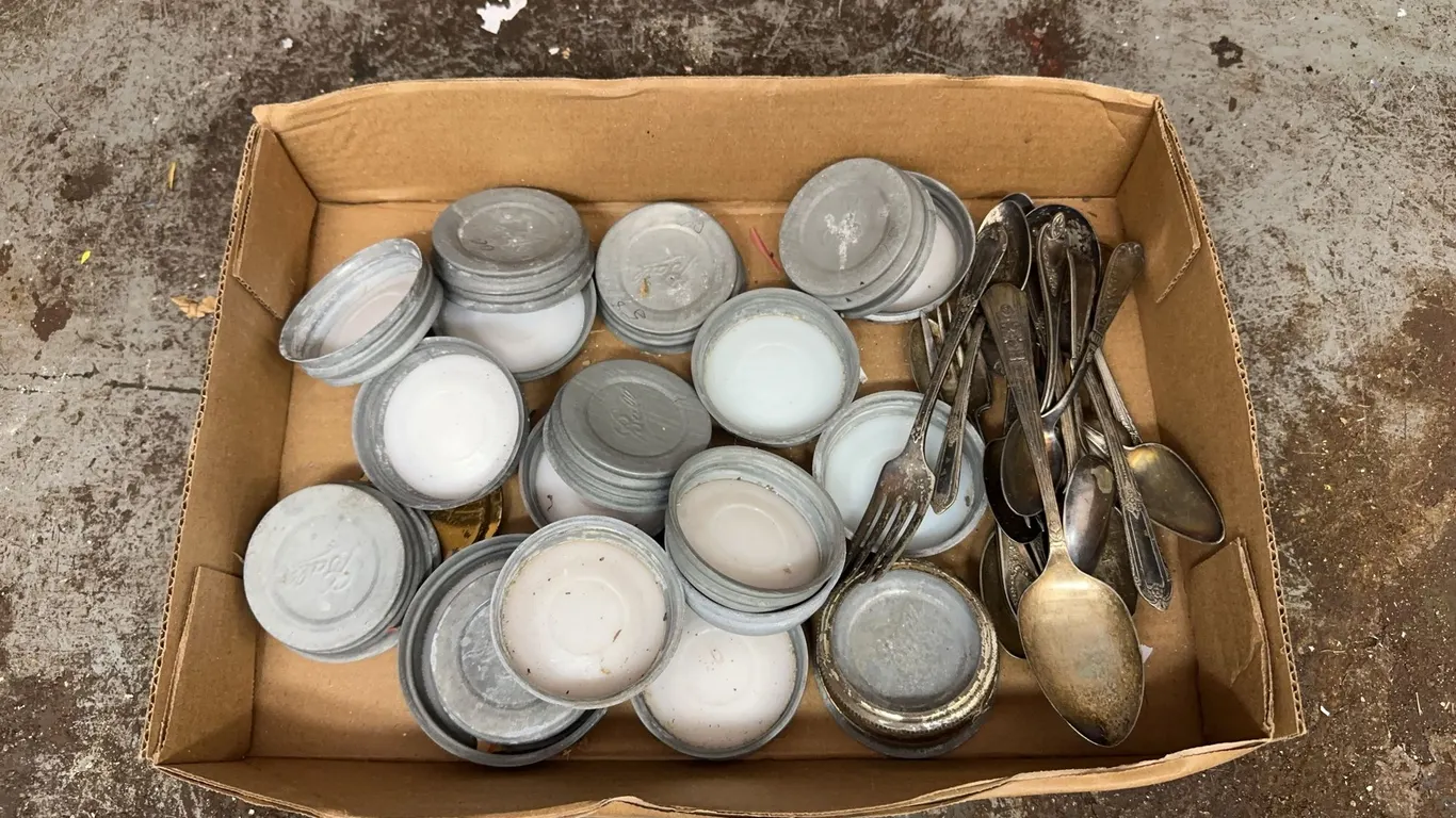 Vintage jar lids & silver plated silverware