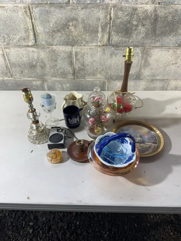 Table lamp and assorted decor