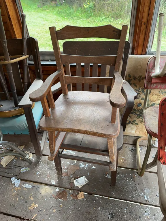 (2)- wooden chairs ( 1 is a child�s rocking chair )