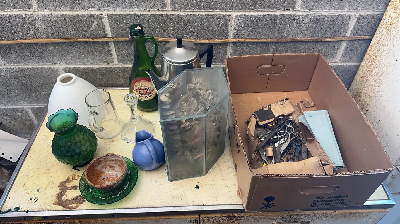 Lamp globe, vintage coffee pot & more