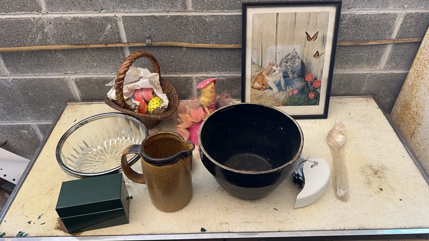 Crock planter, stoneware pitcher, basket & more