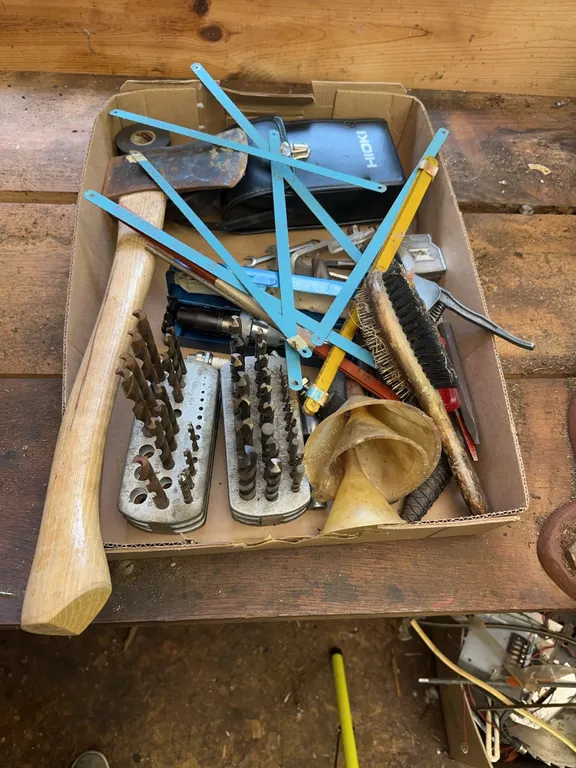 Drill bits, hatchet, tools & more