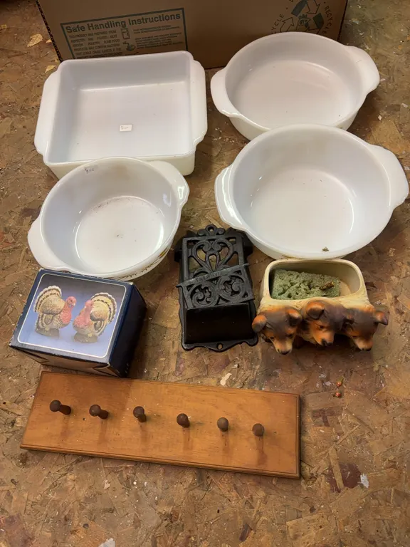 Fire king baking dishes, John F Kennedy bust & more