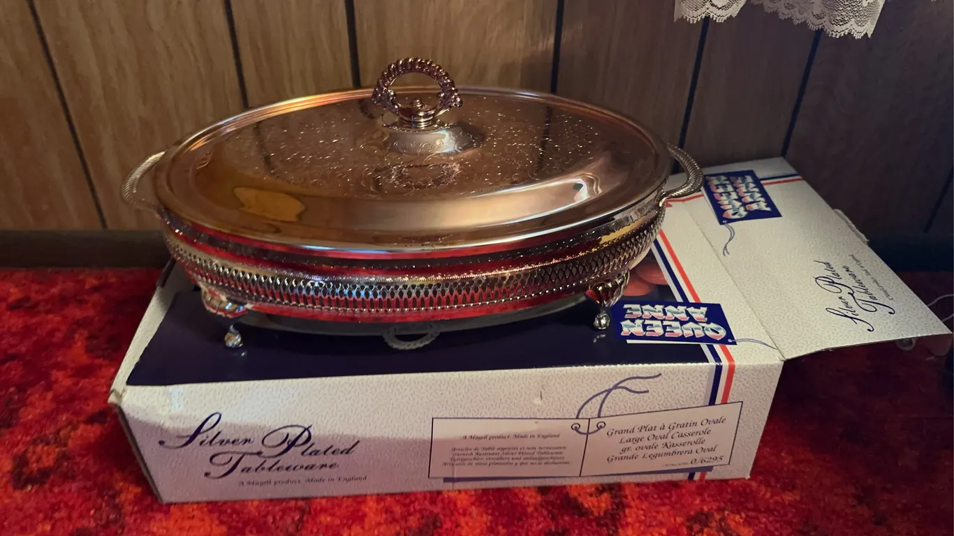 Silver plated Queen Ann oval casserole dish