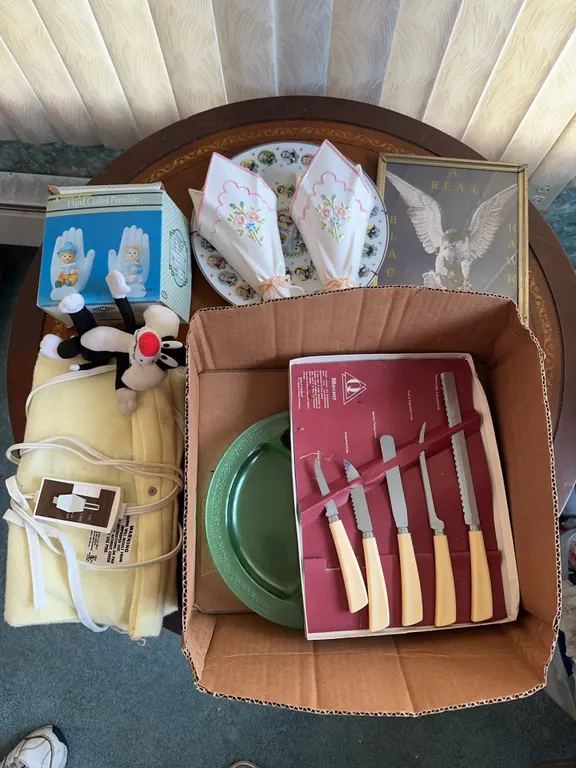 (2) Uranium plates, Electric heating pad, decor, and porcelain