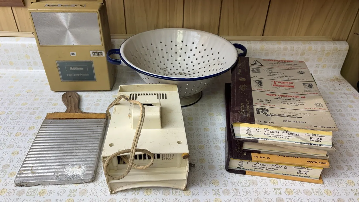 Granite strainer, small washboard, business directory�s & more