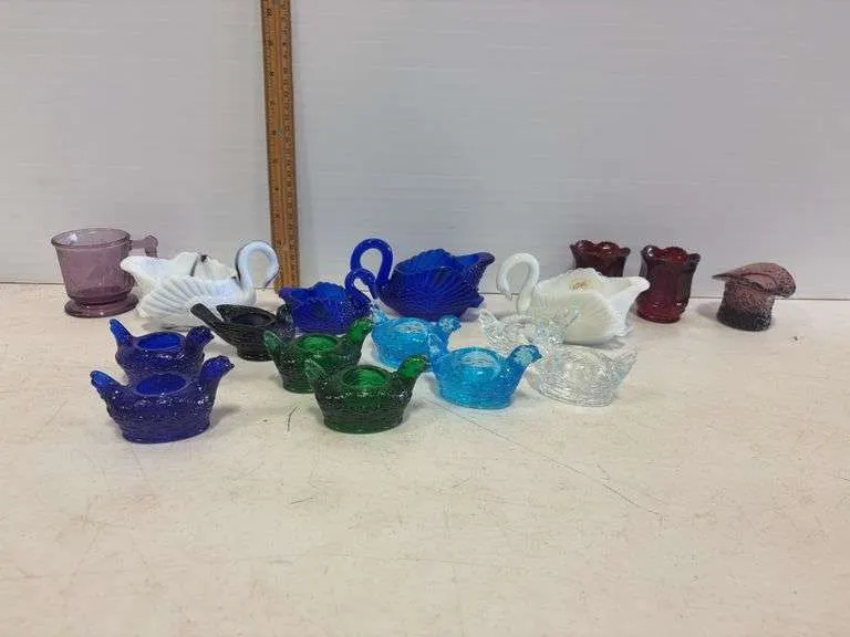 Assortment of salt cellars, toothpick holders, misc