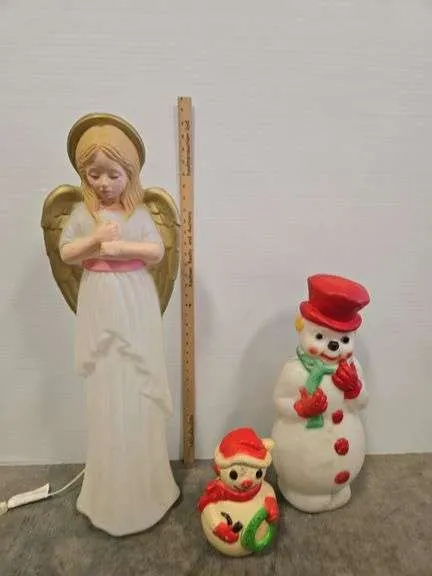 Vintage blow mold angel & snowmen