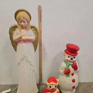 Vintage blow mold angel & snowmen