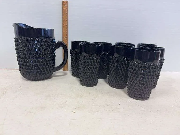 Black Tiara pitcher & (8) glasses