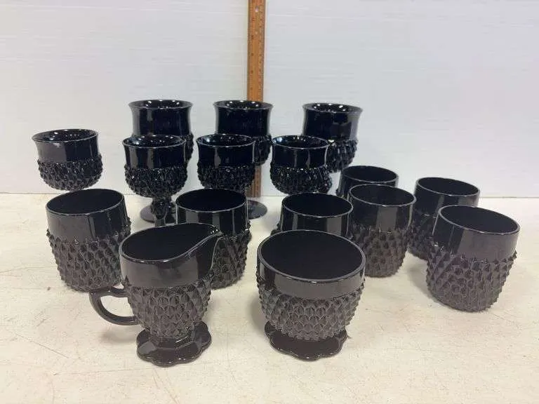 Black Tiara sugar & creamer, goblets, cups