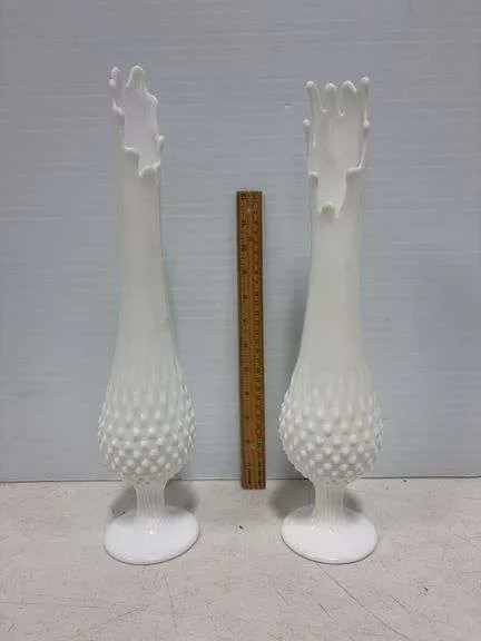 (2) Fenton hobnail pedestal vases