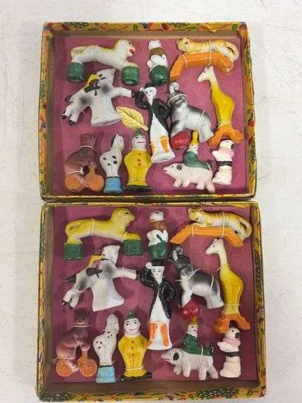 (2) Circus Show 12pc Bisque figure play sets