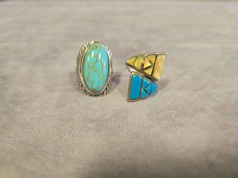 (2) Vintage turquoise ring- (1) marked 925