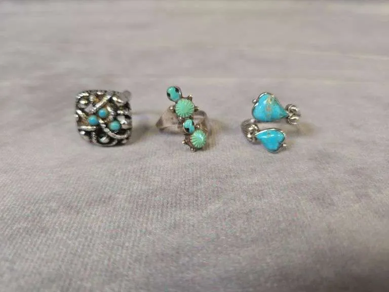 (3) turquoise rings- (1) 925 (1) Avon