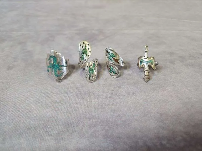 (4) Vintage turquoise rings- (1) marked 925