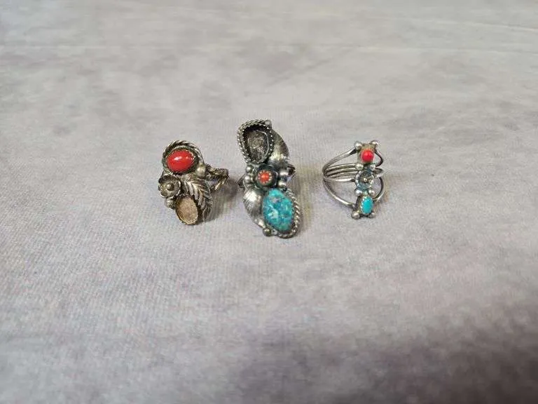 (3) Vintage turquoise coral rings