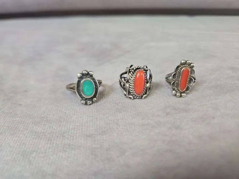 (3) Vintage turquoise coral rings