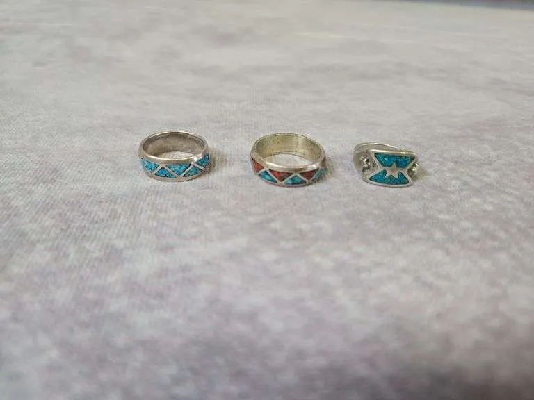 (3) vintage turquoise rings- (1) marked Sterling