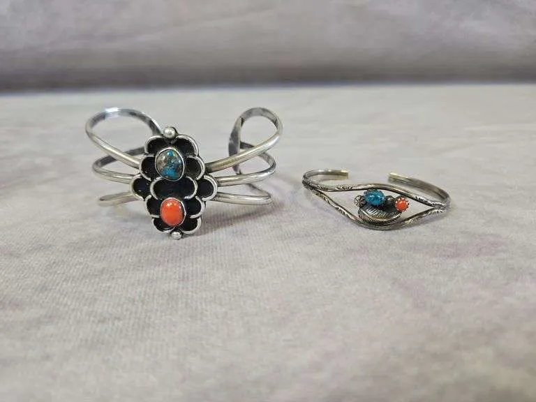 (2) vintage turquoise & coral bracelets