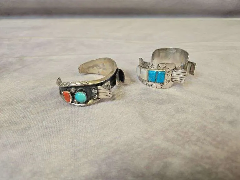 (2) vintage turquoise watch cuffs