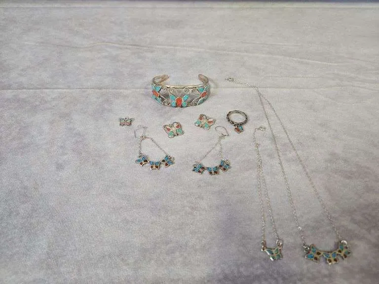 Turquoise & coral butterfly jewelry- includes Sterling