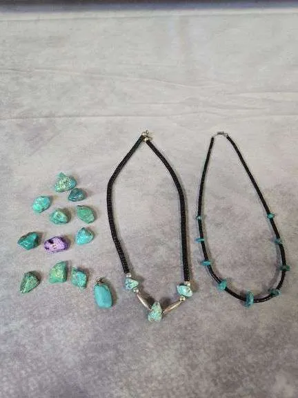 (2) turquoise necklaces & misc stones