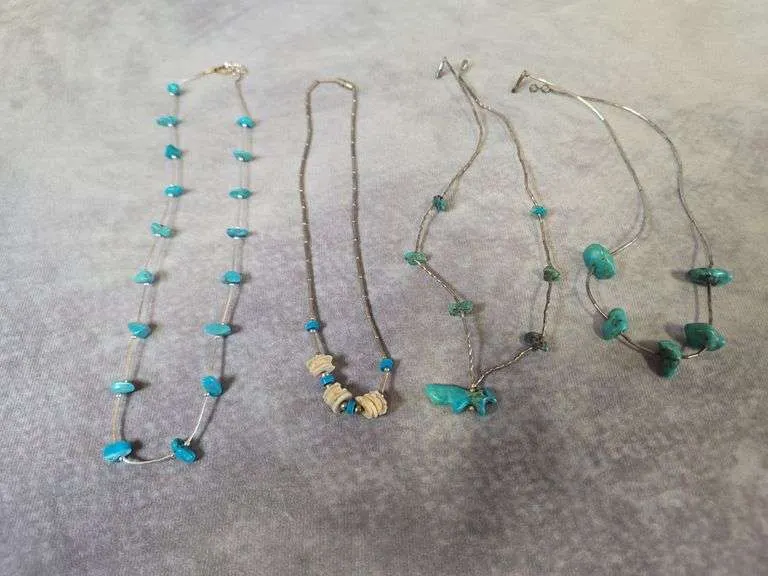 (4) vintage turquoise necklaces- (1) marked 925