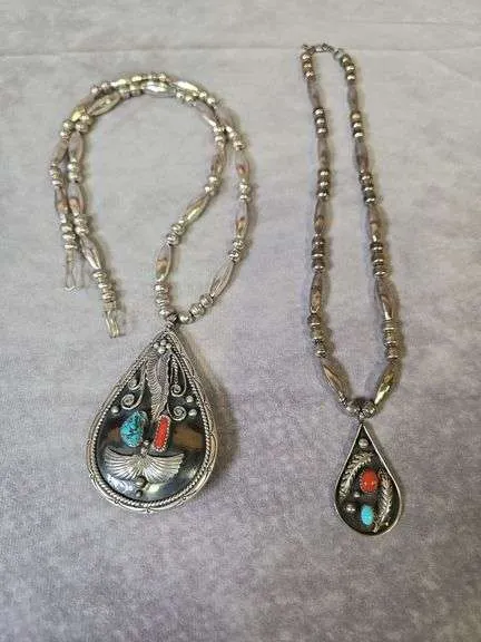 (2) vintage turquoise & coral necklaces