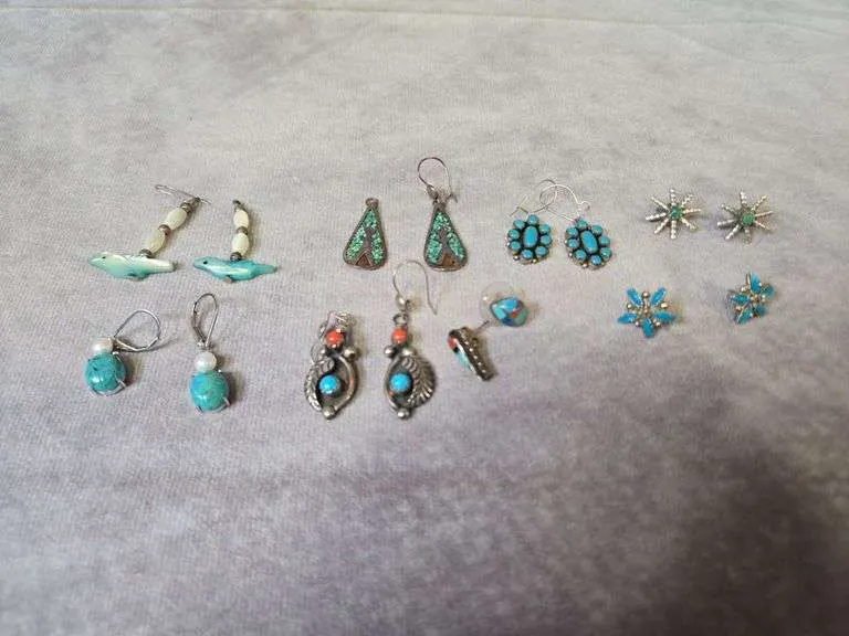 Assortment of turquoise earrings- includes Sterling