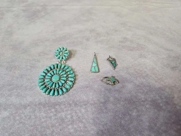 Vintage turquoise pendants- large one marked Sterling