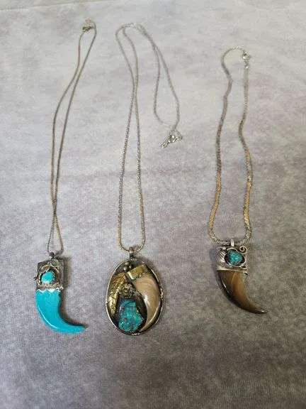 (3) turquoise pendant necklaces- (2) chains marked 925