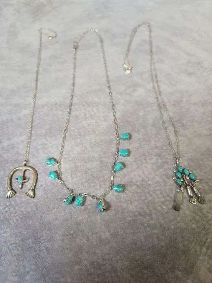 (3) turquoise pendant necklaces- (3) chains marked 925 & Sterling